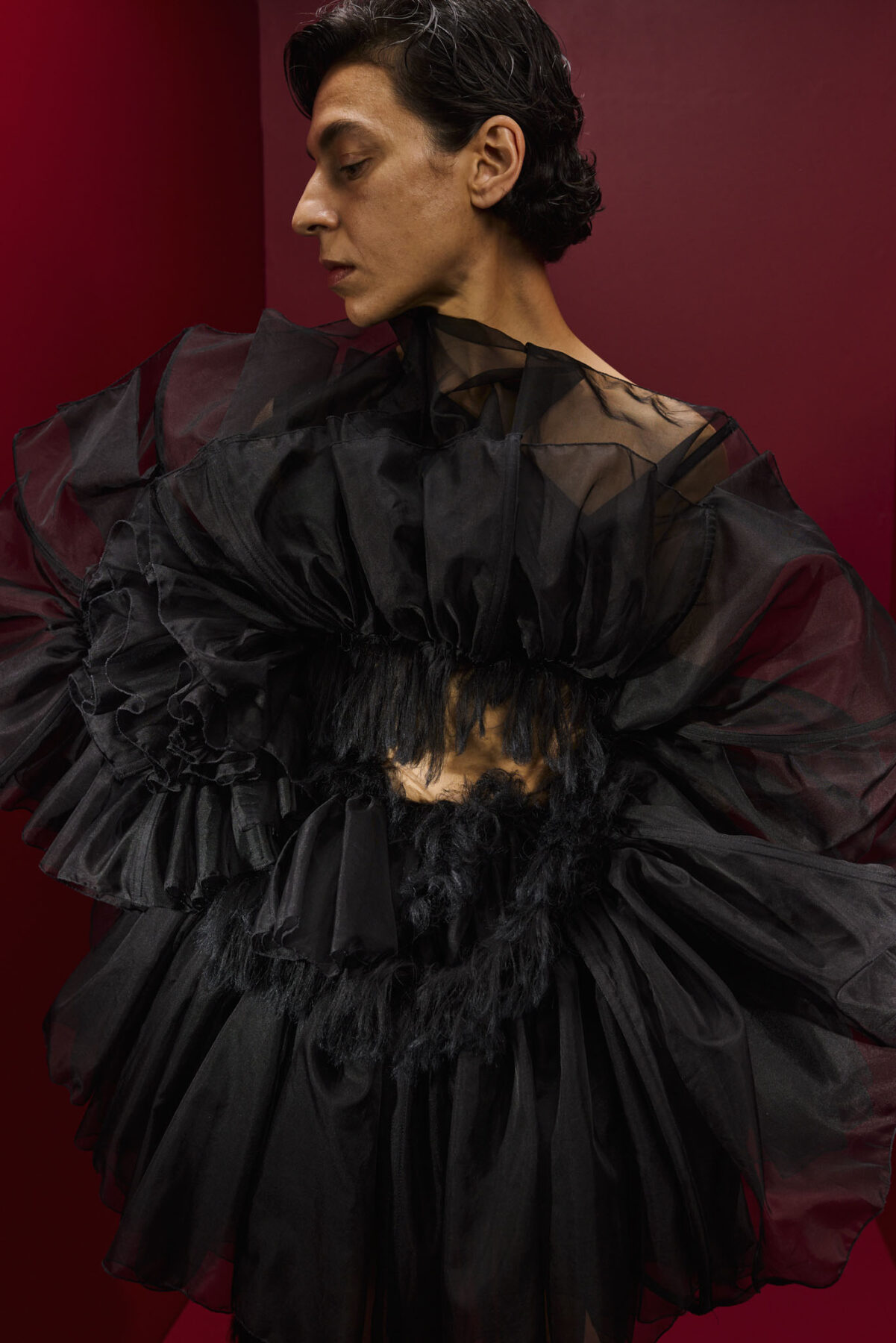 Model wearing Aalto University graduate collection