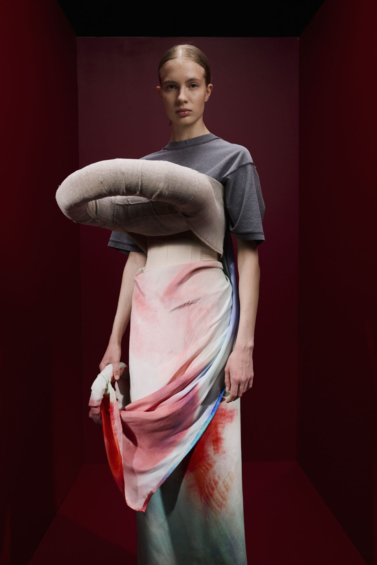 Model wearing Aalto University graduate collection