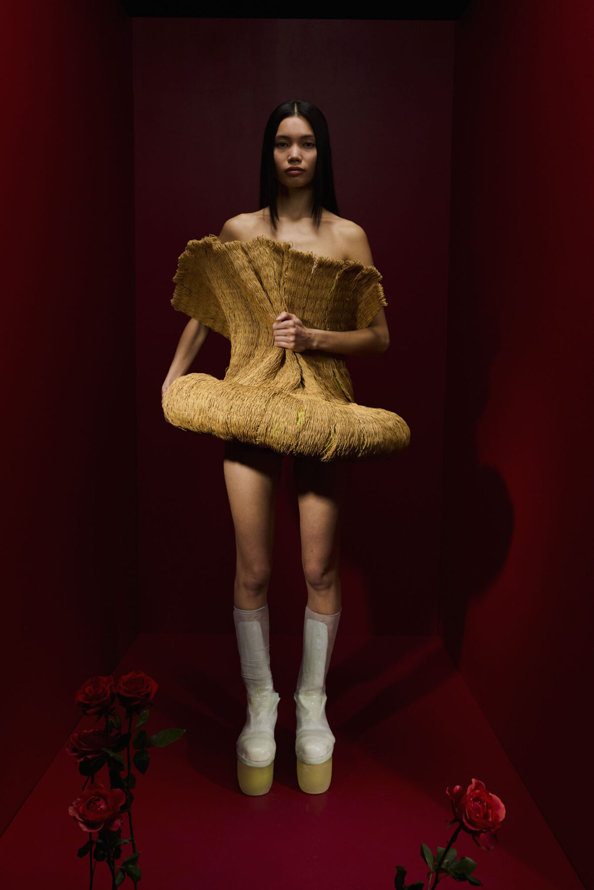 Model wearing Aalto University graduate collection